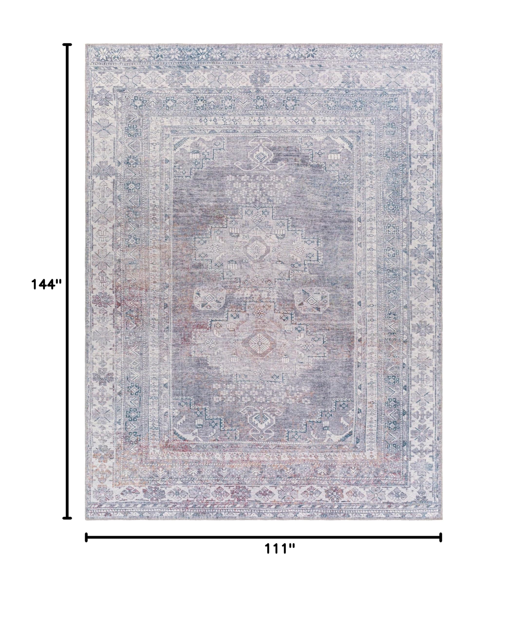 Mark&Day Washable Rugs 9x12 - McCordsville Traditional Slate Area Rug in Blue Grey | Machine Washable Living Room, Bedroom & Kitchen Carpet (9'3