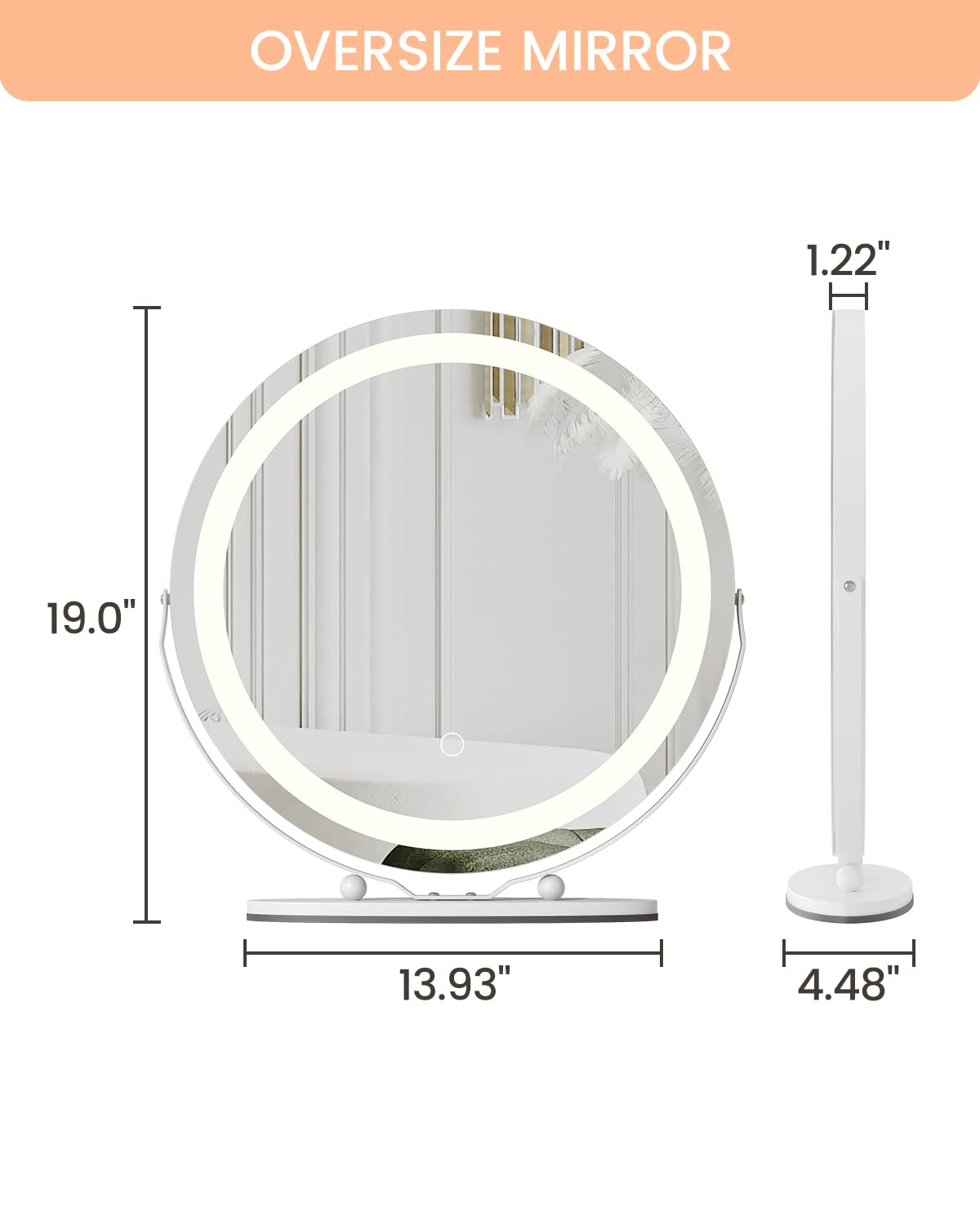 GARVEE 19 Inch LED Vanity Mirror with Lights - HD Makeup Mirror with 360Â° Rotation, Adjustable Brightness, Easy Installation - Perfect for Bedroom, Bathroom & Dressing Table (White)