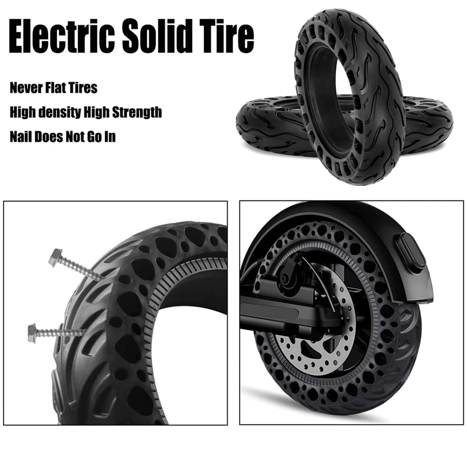 10 Inch Scooter Replacement Wheels - 10x2.125/57-152 Solid Honeycomb Tires for Electric Scooters - 2 Pack Shock-Absorbing Explosion-Proof Rubber Tires - Perfect for Commuting, Urban Travel & Off-Road Adventures