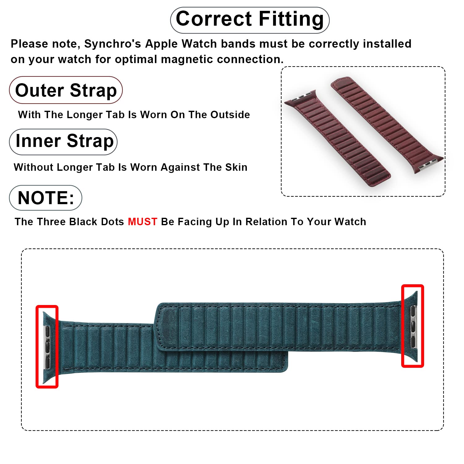 Premium SYNCHRO Saffiano Leather Apple Watch Band - Magnetic Link Compatible with Series Ultra/8/7/6/5/4/3/2/SE (38mm-49mm) - Durable Real Leather Strap for Men & Women - Perfect for Workouts, Office & Everyday Wear