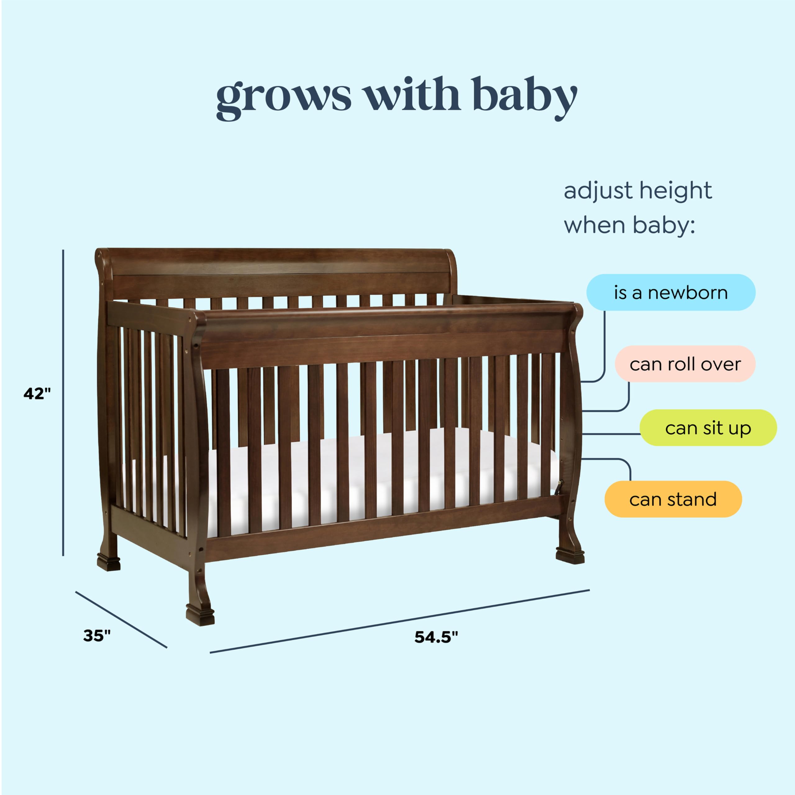 DaVinci Kalani 4-in-1 Convertible Crib - Toddler Bed & Full Bed - GREENGUARD Gold Certified - Safe Nursery for Baby