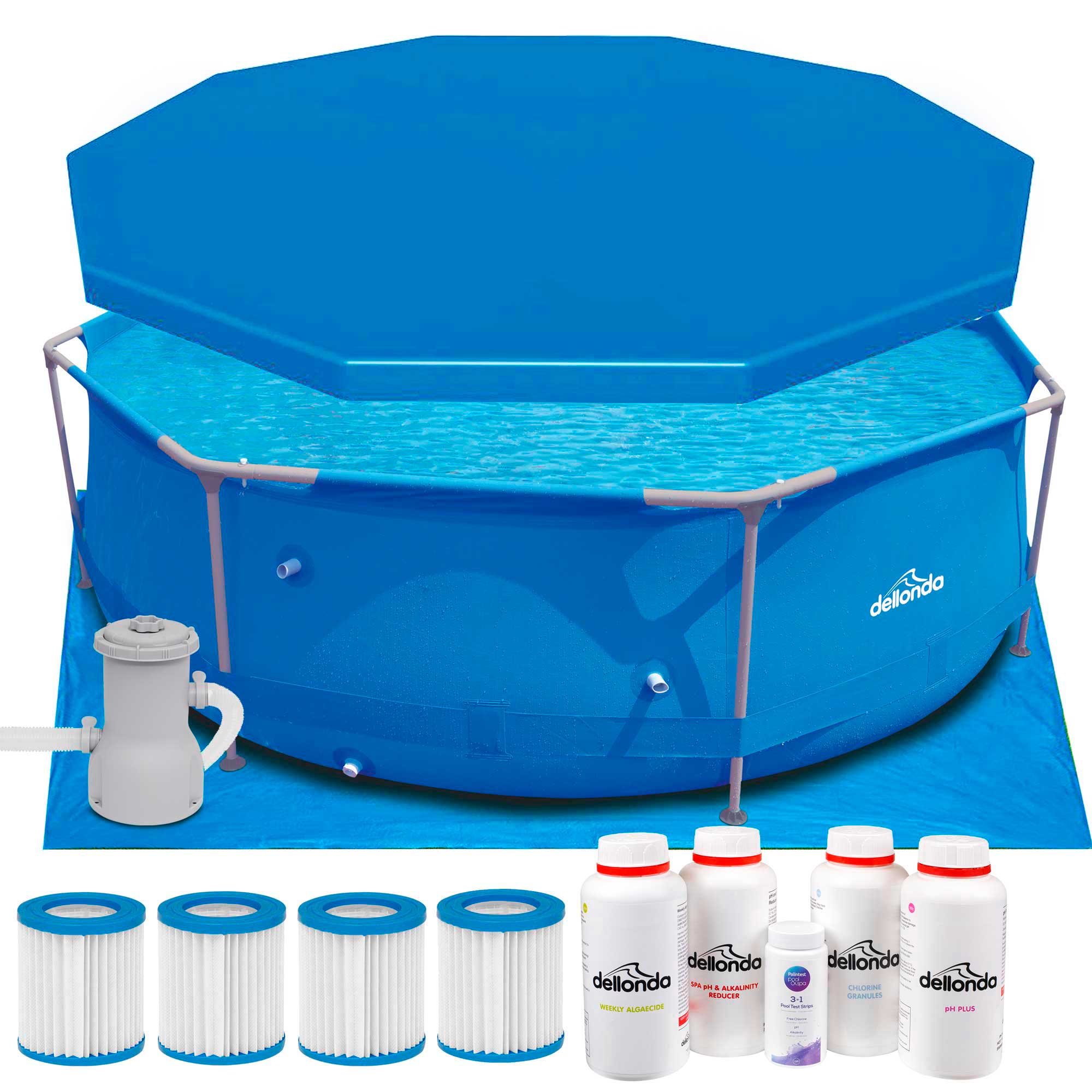 10ft Round Steel Frame Swimming Pool with Ladder, Filter Pump & Cover - Durable Outdoor Above Ground Pool for Backyard, Garden, and Summer Fun - DL137