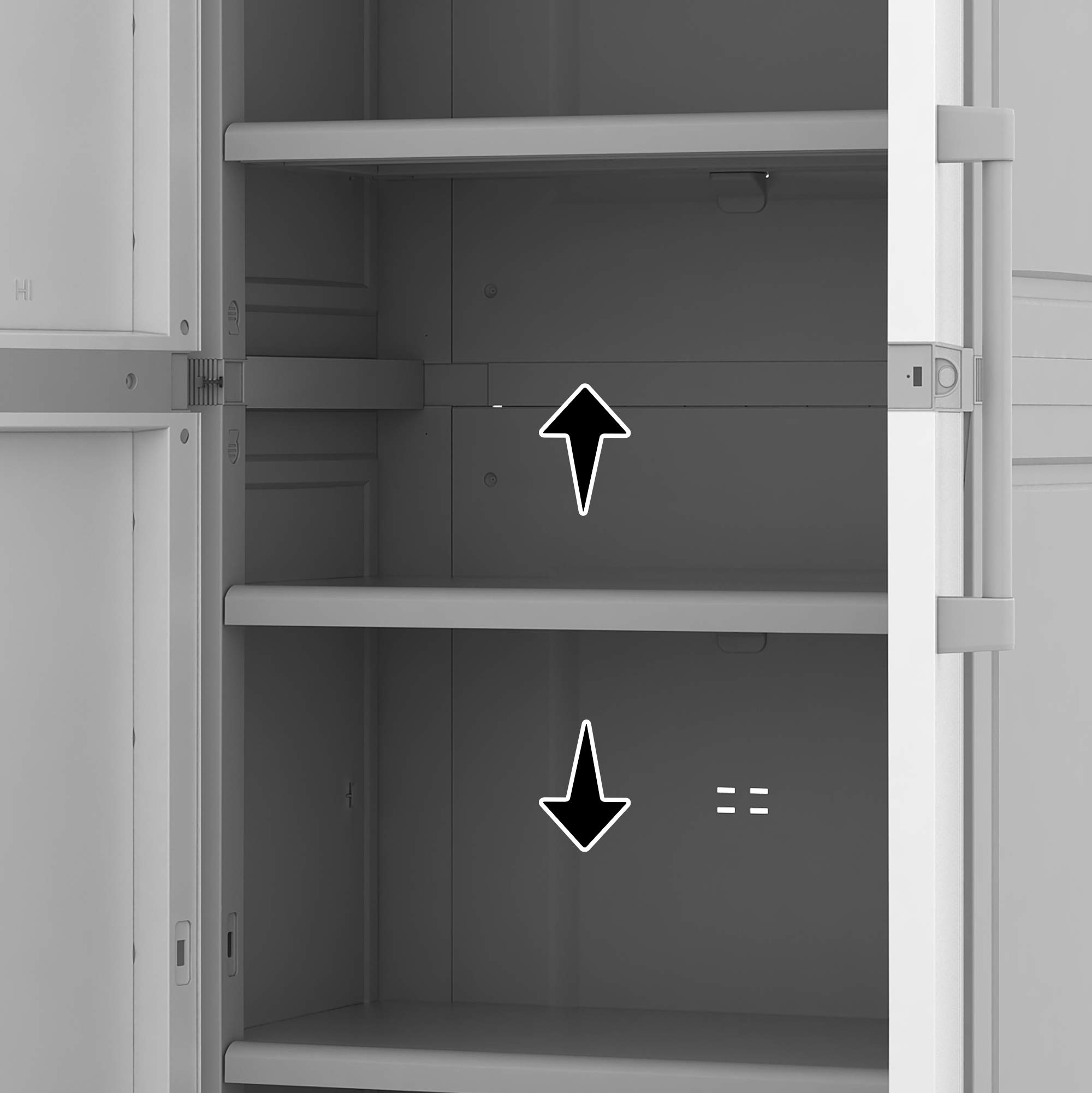 Keter Storage Cabinet with Doors and Shelves - White & Grey Organizer for Laundry Room, Garage, Bathroom, Closet | Perfect for Home Organization and Space Saving Solutions