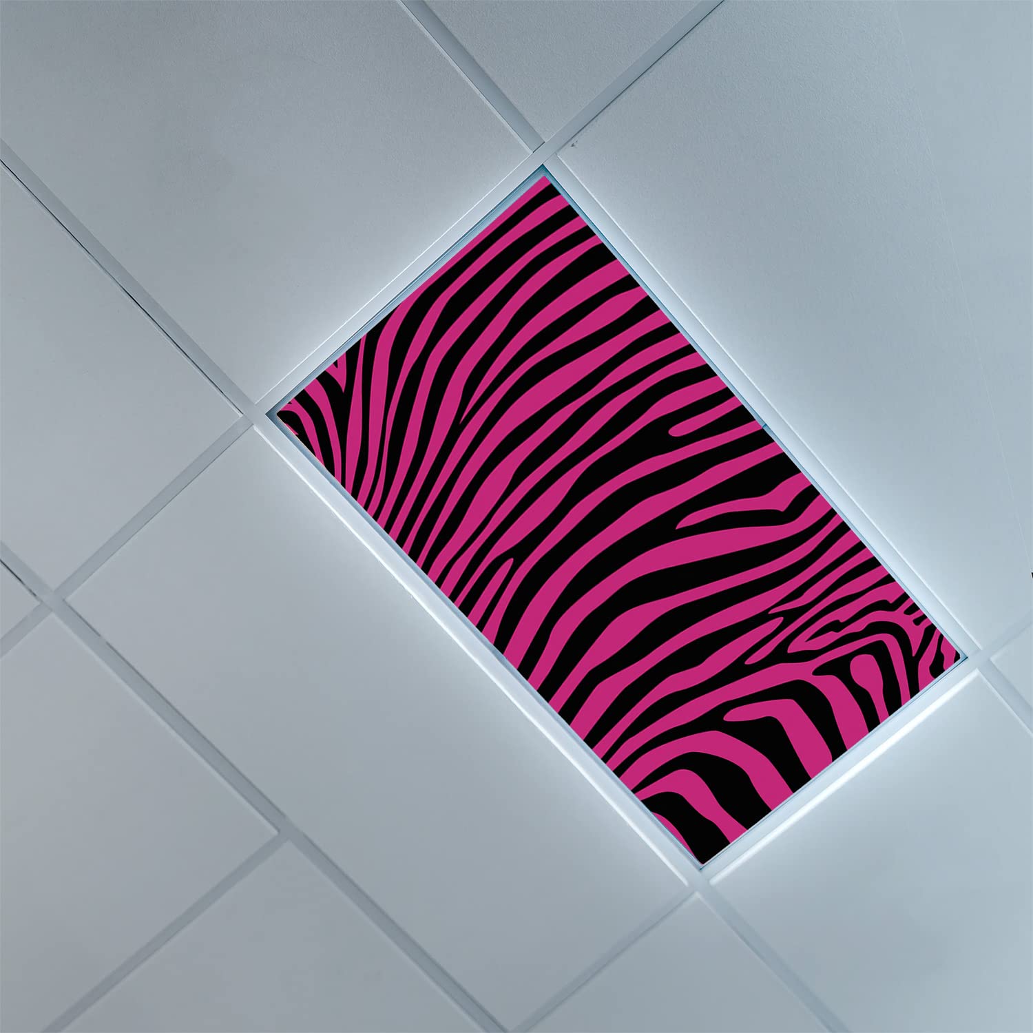 Pink Zebra Pattern Fluorescent Light Covers - 2ft x 4ft LED Ceiling Light Diffuser Panels for Drop Ceiling - Decorative Hot Pink & Black Light Filters - Perfect for Bedrooms, Offices, and Commercial Spaces