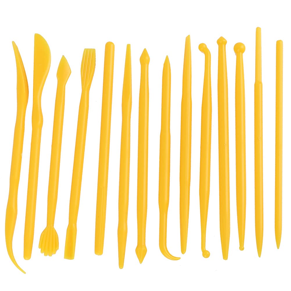 14Pcs Plastic Clay Tools Sculpting Set - Pottery Shaper Kit for DIY Ceramic & Polymer Clay Art - Modeling, Shaping & Detailing Tools (Yellow) - Perfect for Beginners, Artists & Classroom Projects
