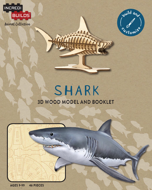 IncrediBuilds Animal Collection: Shark - 3D Wooden Model Kit for Kids & Adults - DIY Craft Project for Home Decor, Gifts & Educational Fun - Perfect for Shark Lovers & Marine Life Enthusiasts
