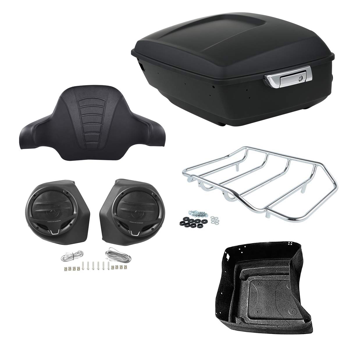 TCMT King Tour Pack Trunk Backrest Luggage Rack with Speakers for Harley Touring Models (2014-2023) - Perfect for Road King, Road Glide, Street Glide & Electra Glide | Durable Storage Solution for Long Rides & Road Trips