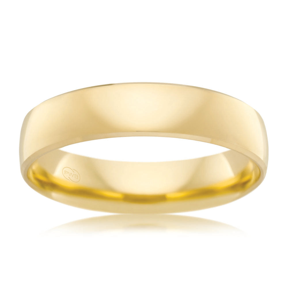 9ct Yellow Gold 5mm Half Round Beveled Ring - Size Z - Perfect for Weddings, Anniversaries & Special Occasions