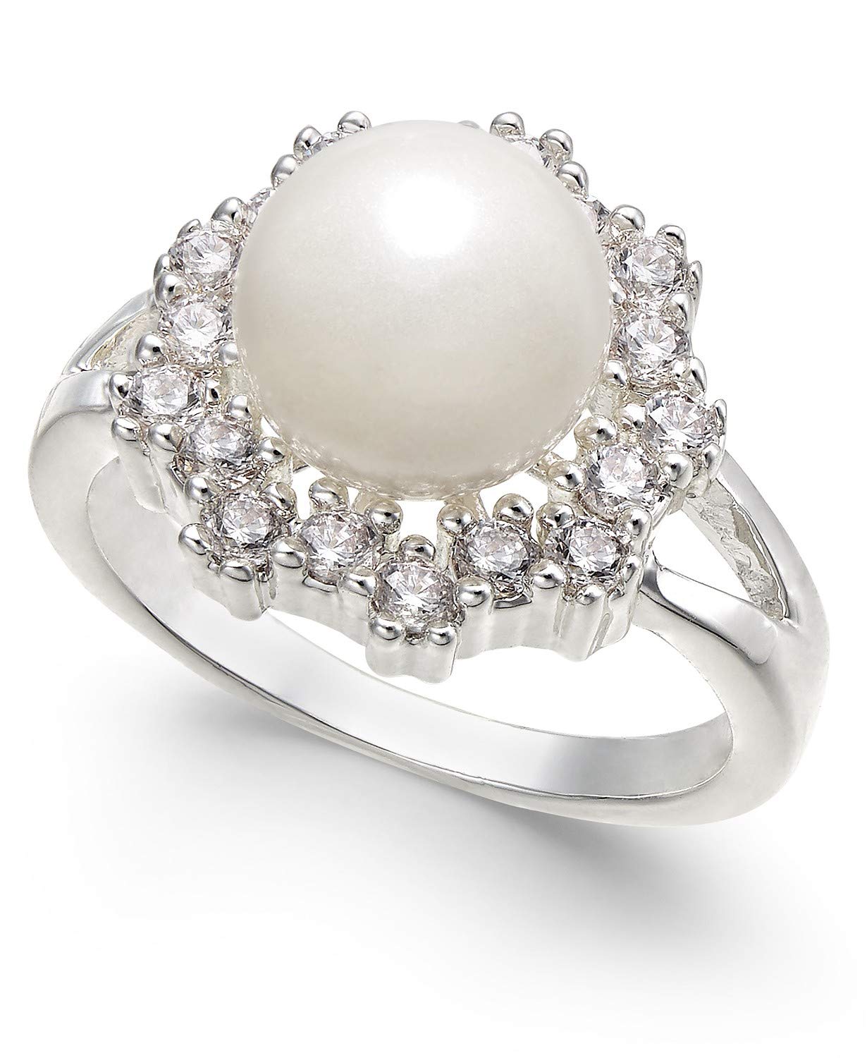 Charter Club Silver-Tone Crystal & Pearl Halo Ring for Women - Elegant Fashion Jewelry for Parties, Weddings & Special Occasions