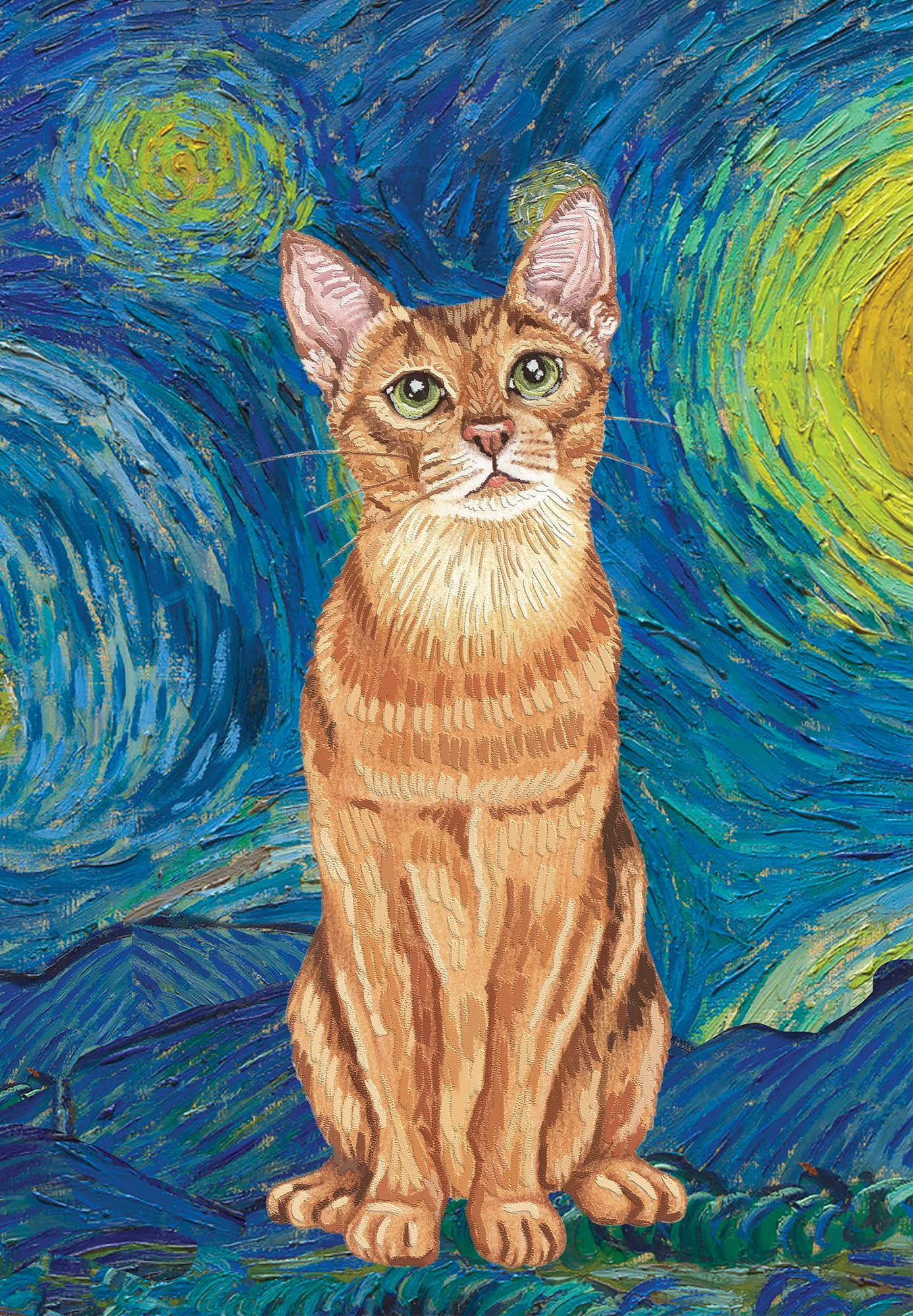 Abyssinian Cat Breed - Premium Van Gogh Inspired House Flag for Outdoor & Garden Decor | Artistic Pet Lover Gift