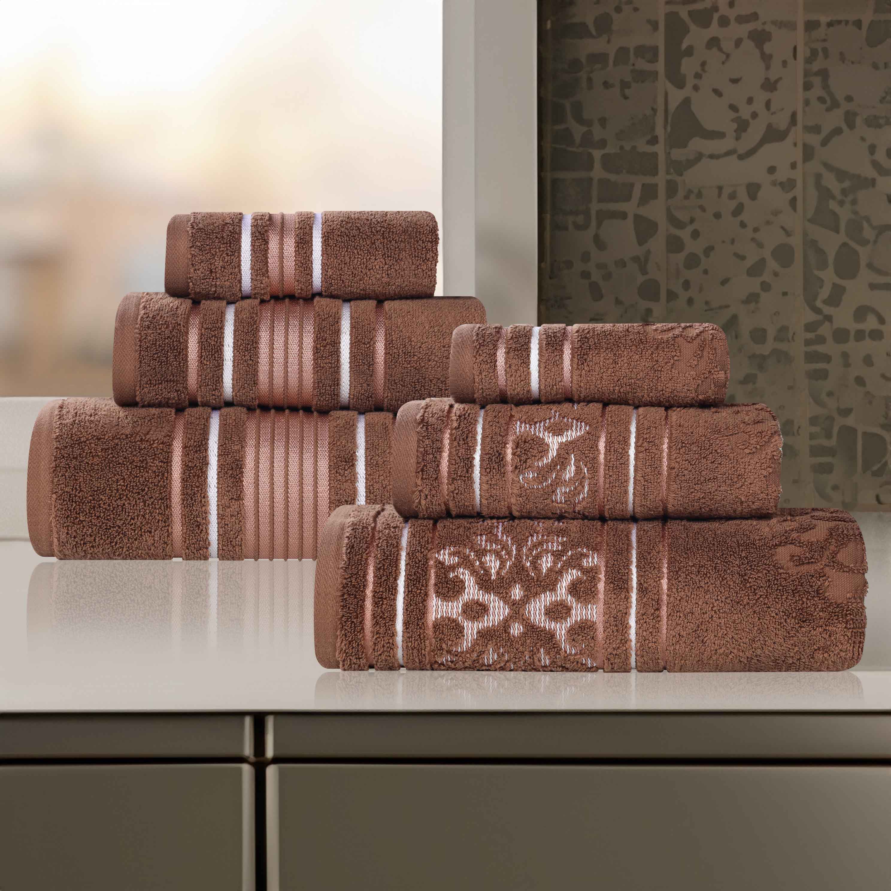 Premium 6-Piece Sadie Zero Twist Cotton Towel Set - Solid & Jacquard Floral Design | Ultra Soft & Absorbent Bath Towels for Spa, Hotel & Luxury Home Use