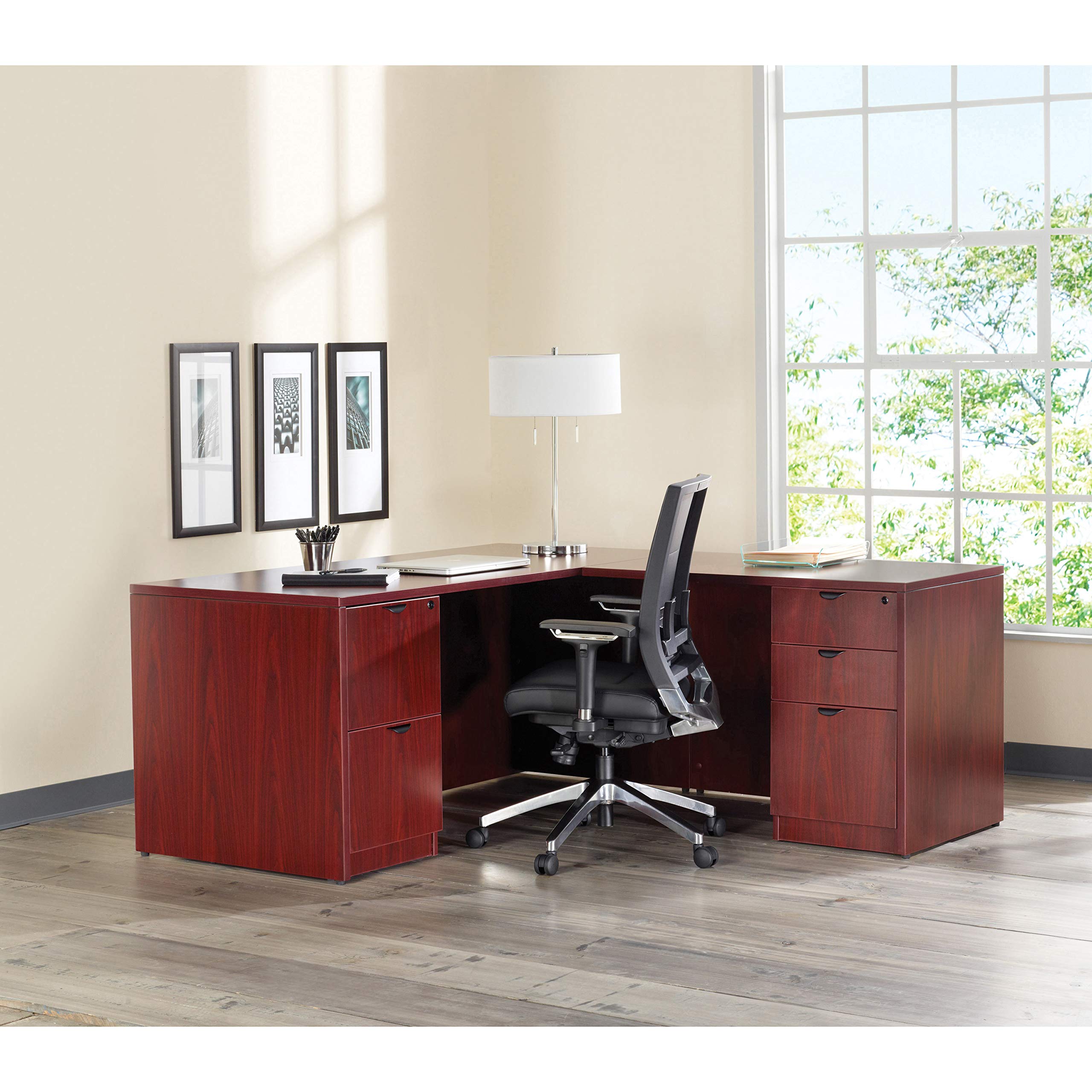 Lorell Prominence 2.0 Mahogany Laminate Left-Pedestal Bowfront Desk - Stylish Home Office Desk for Small Spaces, Perfect for Remote Work & Study