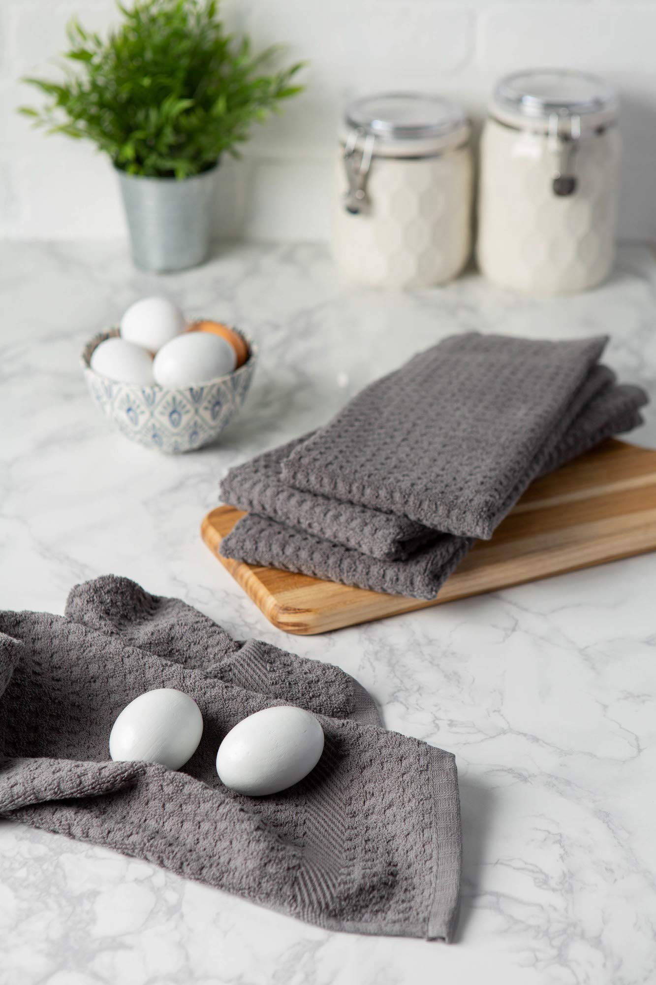 CC Home Furnishings Set of 4 Waffle Weave Gray Rectangular Dish Towels 18x28 Inches - Premium Kitchen Towels for Drying Dishes, Cleaning Countertops & Modern Home Decor