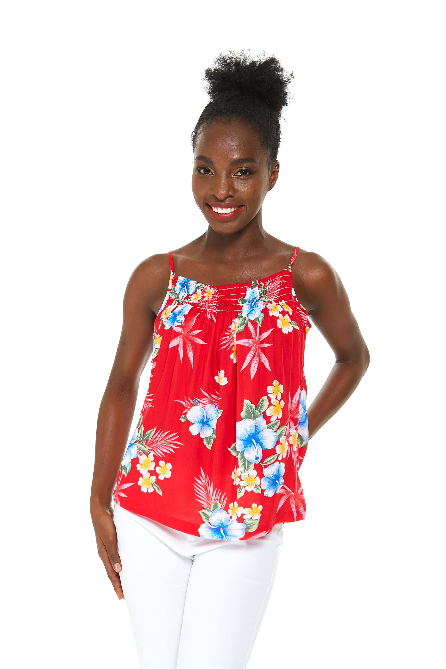 Hawaiian Hibiscus Blue Spaghetti Strap Women's Top - Lightweight Summer Beach Cover Up, Casual Boho Outfit for Vacation, Pool Party & Tropical Getaways