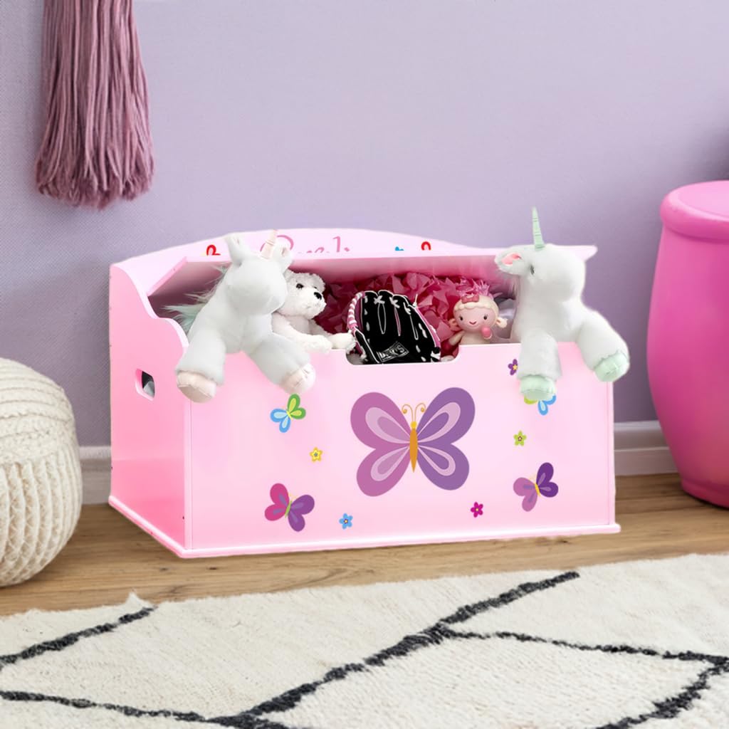 DIBSIES Personalized Creative Wonders Toy Box - Pink Butterflies & Flowers Design | Perfect for Kids' Room Storage & Organization