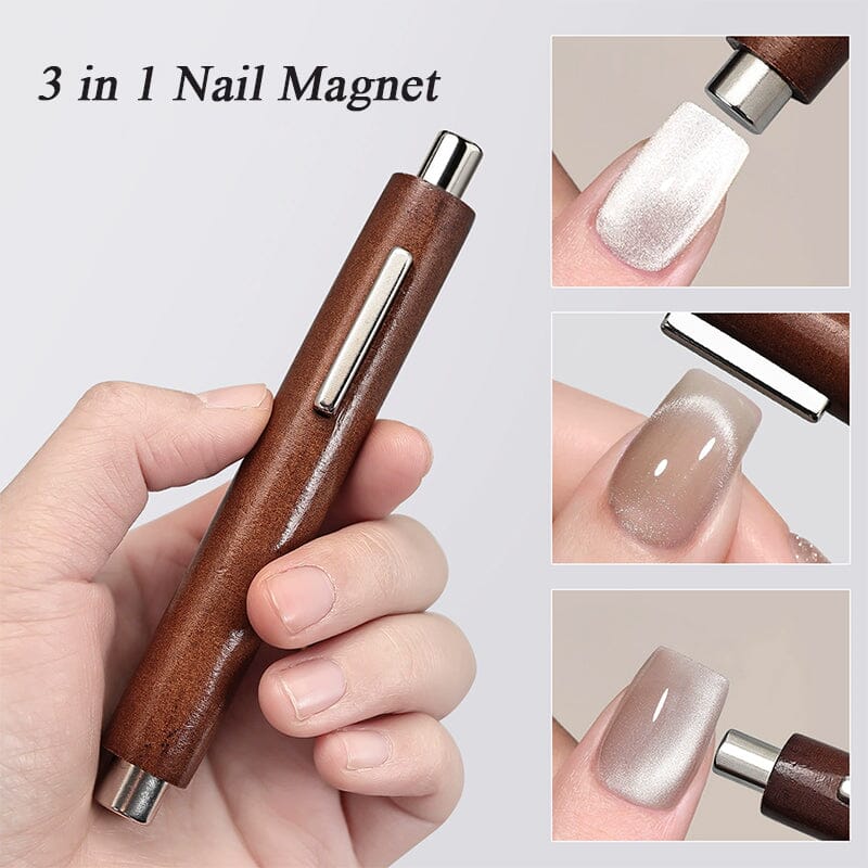 3-in-1 Magnetic Stick with Brown Handle - Cylindrical Design for Kitchen, Workshop & DIY Projects - Strong Magnet for Tools, Screws & Metal Objects