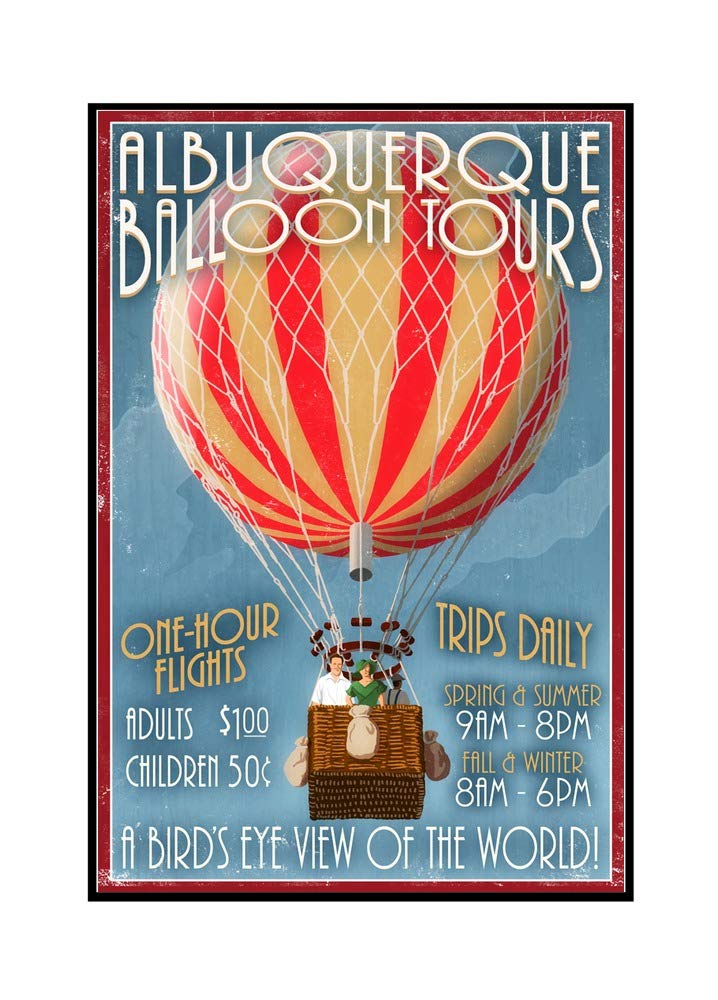 Vintage Hot Air Balloon Tours Albuquerque New Mexico Wall Art - 24x36 Framed Gallery Wrapped Canvas Print - Perfect for Home Decor, Office & Travel Lover Gifts
