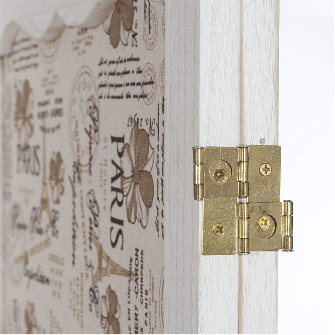 Legacy Decor Solid Wood Paris Themed Canvas 3 Panel Room Divider - 67 Inch Tall White Folding Screen for Bedroom, Living Room & Office Privacy