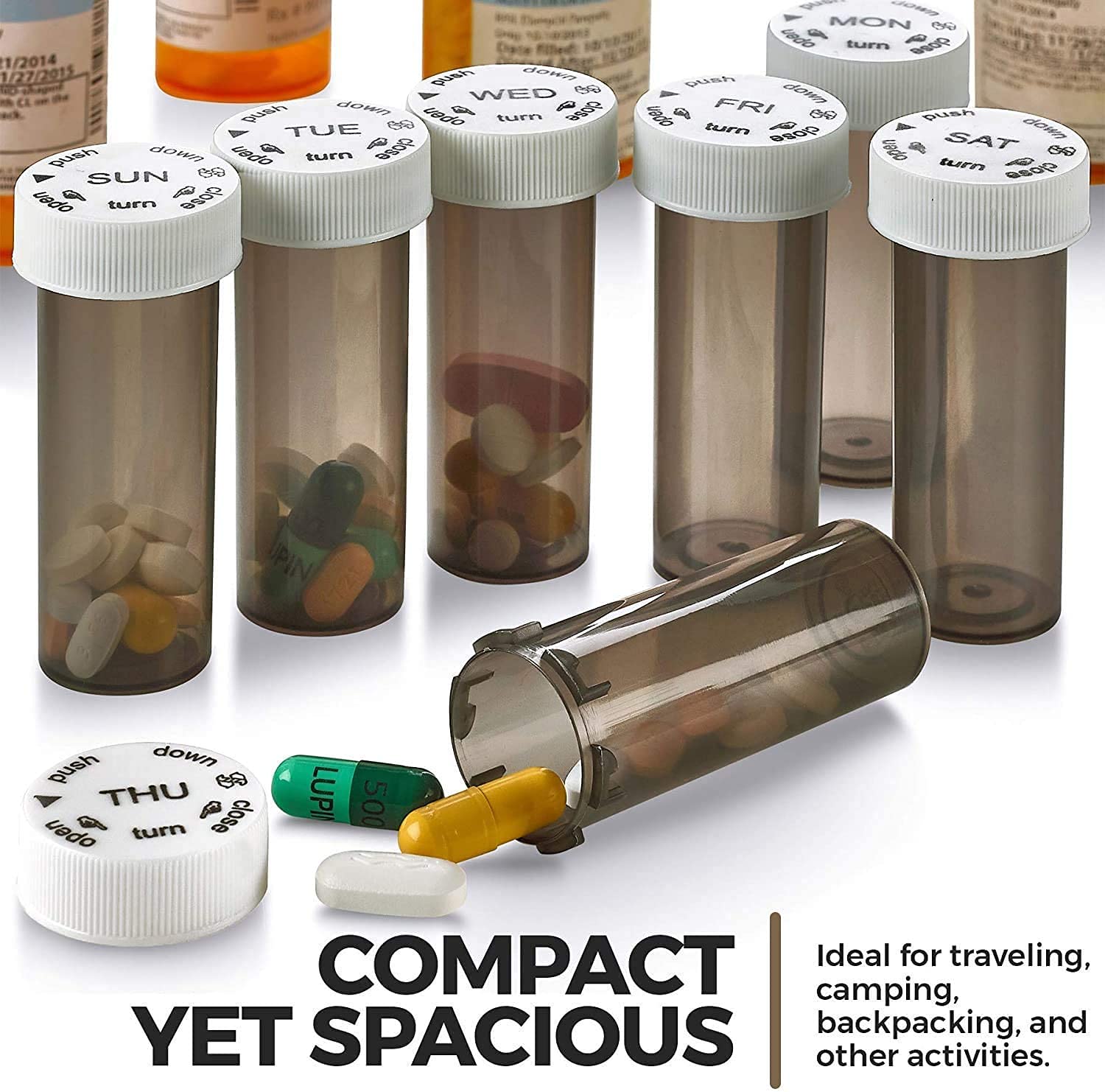 7-Day Pill Organizer with 6 Extra Daily Bottles - Weekly & Daily Medicine Storage Case (2-Pack) - Perfect for Travel, Home, and Office Medication Management