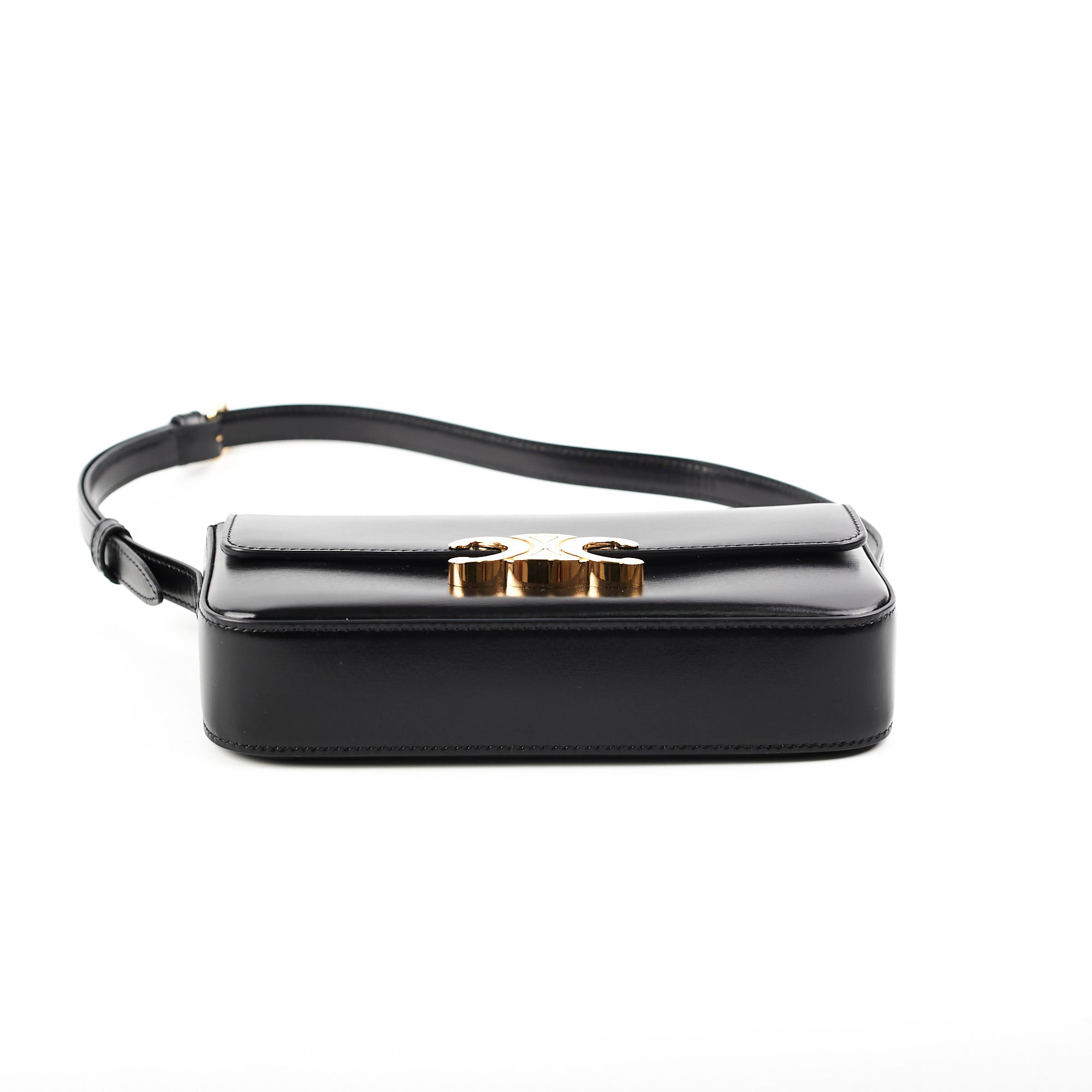 Celine Triomphe Black Leather Shoulder Bag for Women | Luxury Designer Handbag for Work, Travel & Evening Events