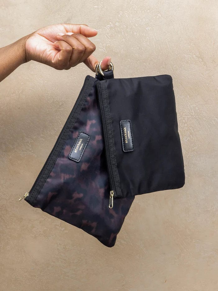 Storksak Parent Pouch Set - Black & Leopard Print Diaper Bag for Moms | Perfect for Baby Essentials, Travel & Everyday Use
