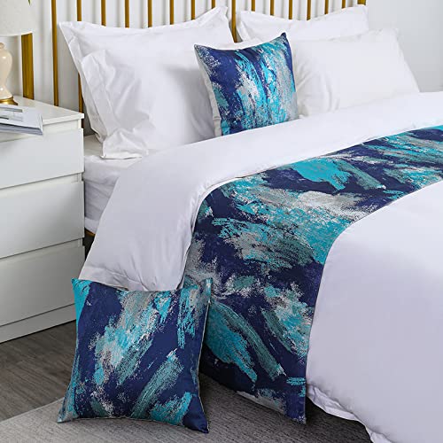 ZUUNA Hotel Bed Flag & Bed Runner Set - Ink Wash Painting Design for Homestay, Wedding Room Decor - Elegant Bed Tail Towel & Pillowcase for Luxury Bedroom Styling
