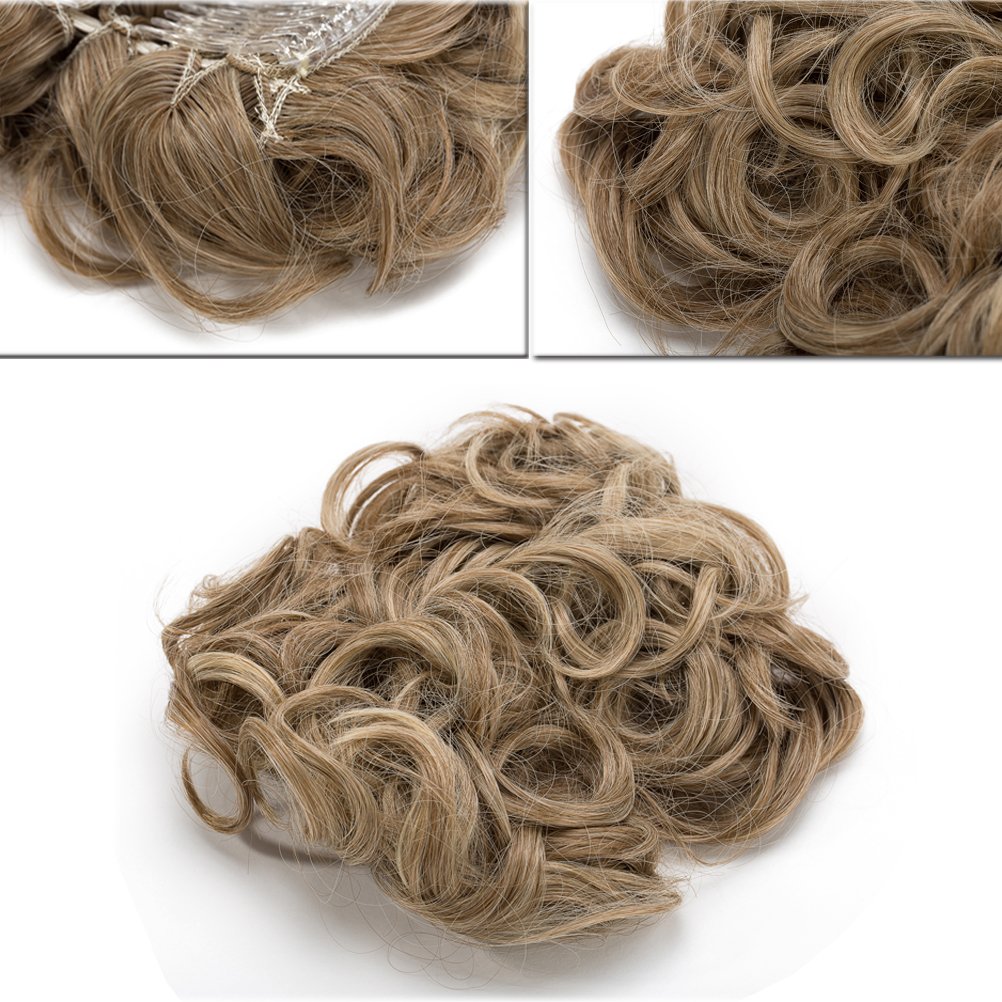 Benehair Messy Bun Hair Piece with Combs - Clip in Bun Scrunchie for Women, Juva Bun Dish, Fluffy Wavy Hair Updo, Easy Stretch Big Chignon, Short Ponytail Hairpiece - Sandy Brown & Bleach Blonde 90g - Perfect for Parties, Weddings, and Everyday Styling