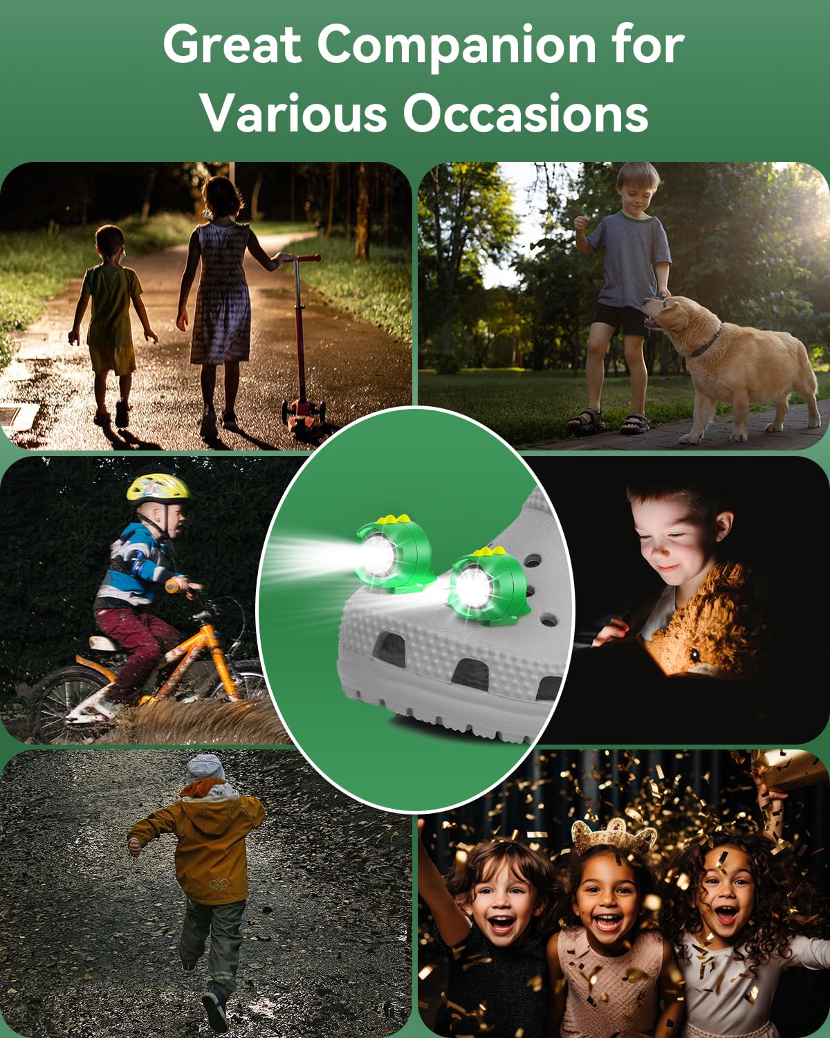 Dinosaur Shoe Lights for Kids - 2 Pack Waterproof IPX5 LED Shoe Flashlights for Camping, Running & Night Activities - Fun Shoe Decorations & Safety Accessories