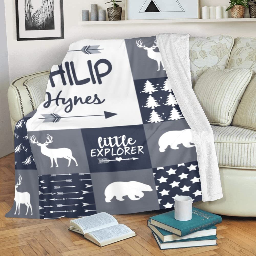 Personalized Woodland Animals Fleece Blanket with Name - Custom Baby Blanket Gift for Boys, Girls, Kids | Soft Minky Flannel Blanket for Nursery, Baby Shower, Birthday & Christmas Gifts