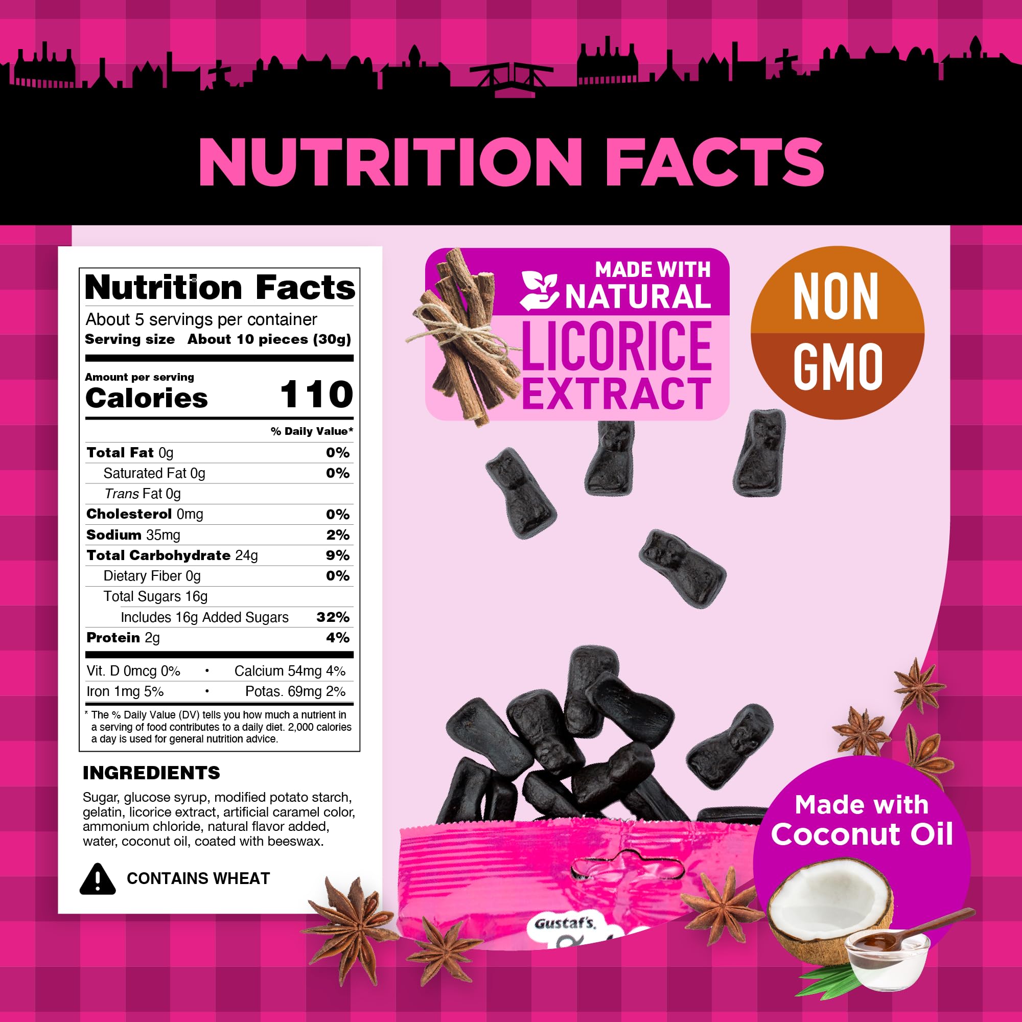 Gustaf's Dutch Licorice Cats - 3 Pack of 5.2oz Bags - Authentic Black Licorice Candy from Netherlands - Sweet Dutch Liquorice Treats for Parties, Gifts & Movie Nights