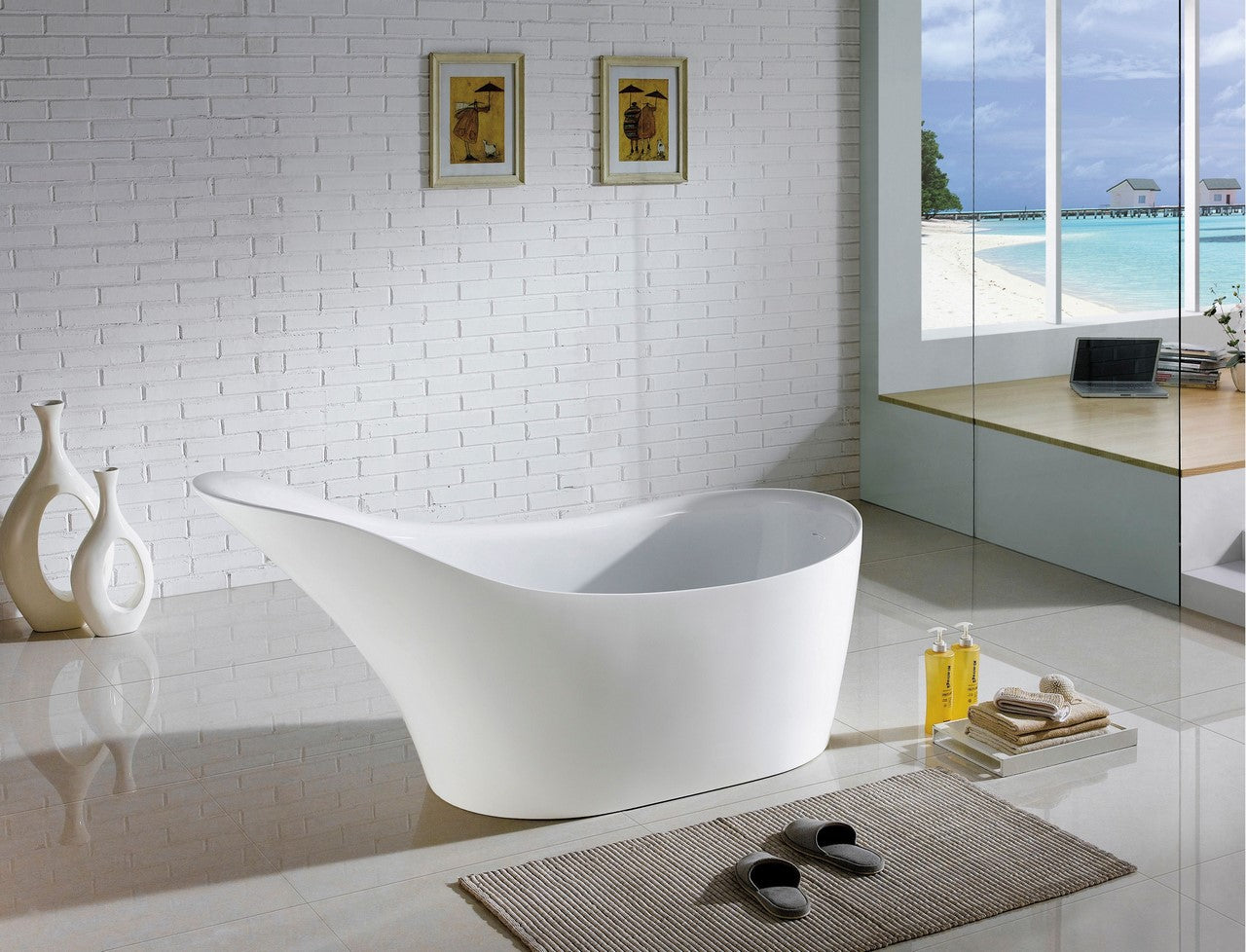 Victorian 67-Inch Composite Acrylic Freestanding Bathtub - Elegant Soaking Tub for Luxury Bathroom & Spa Relaxation