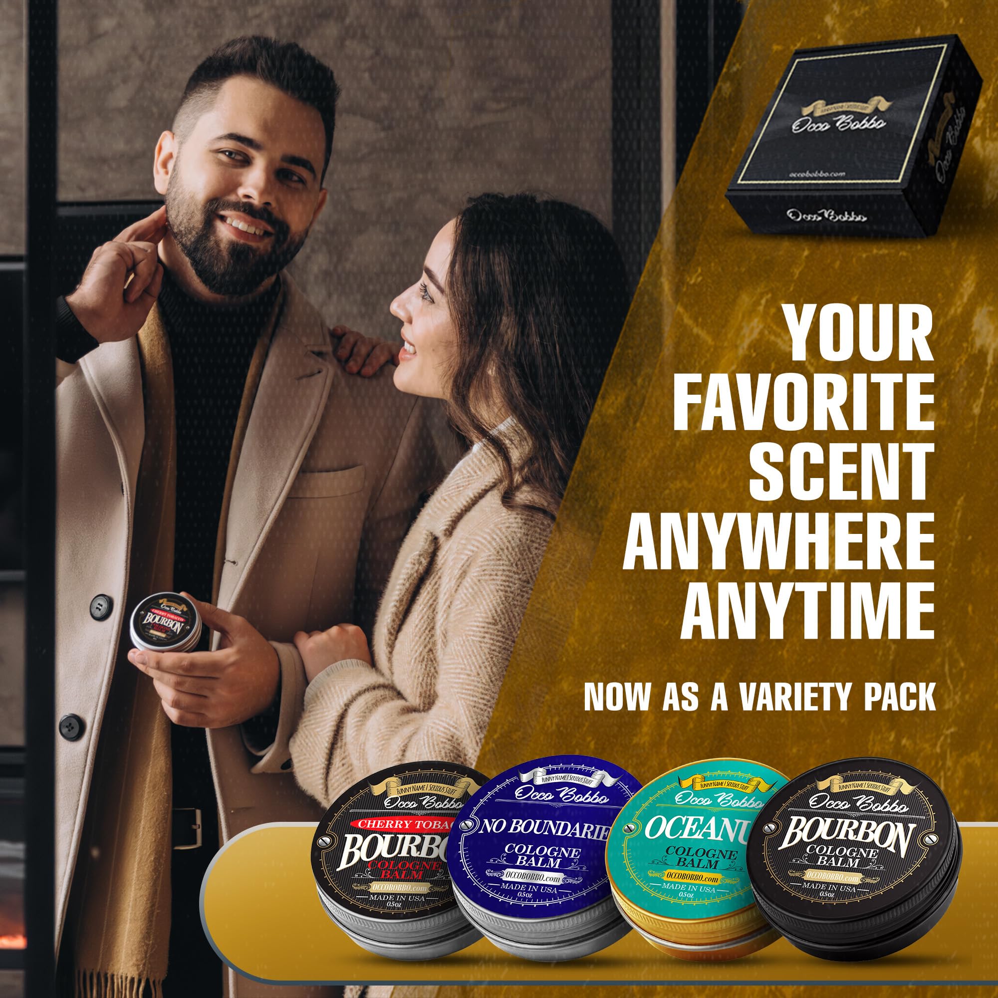 Occo Bobbo Solid Cologne for Men Samples Set - 4 Travel Size .5 oz Tins - Perfect Gift Set for Men | Great for Travel, Gym, Office & Everyday Use