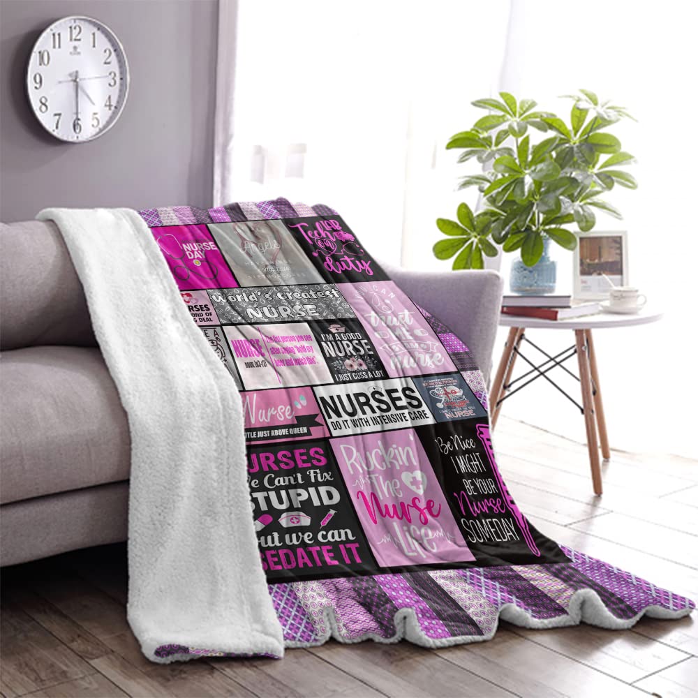 Soft & Warm Nurse Throw Blanket - Sherpa Fluffy Blanket for Women, Perfect Nurse Gifts for Nurses Week, Bed, Office & Couch - 150cm x 200cm (59'' x 79'') - Cozy Gift for Healthcare Workers