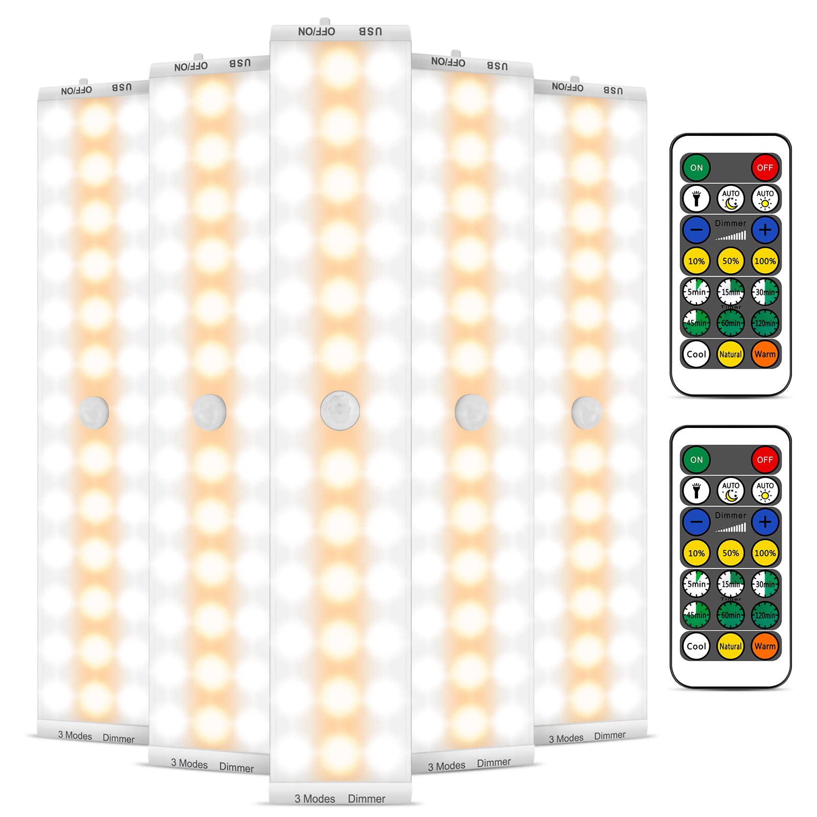 Alivation 38 LED Closet Lights - Wireless Battery Operated Under Cabinet Lighting with Remote, 1500mAh USB Rechargeable Motion Sensor Lights (5 Pack, Dimmable) - Perfect for Closets, Kitchens, Garages & Indoor Spaces