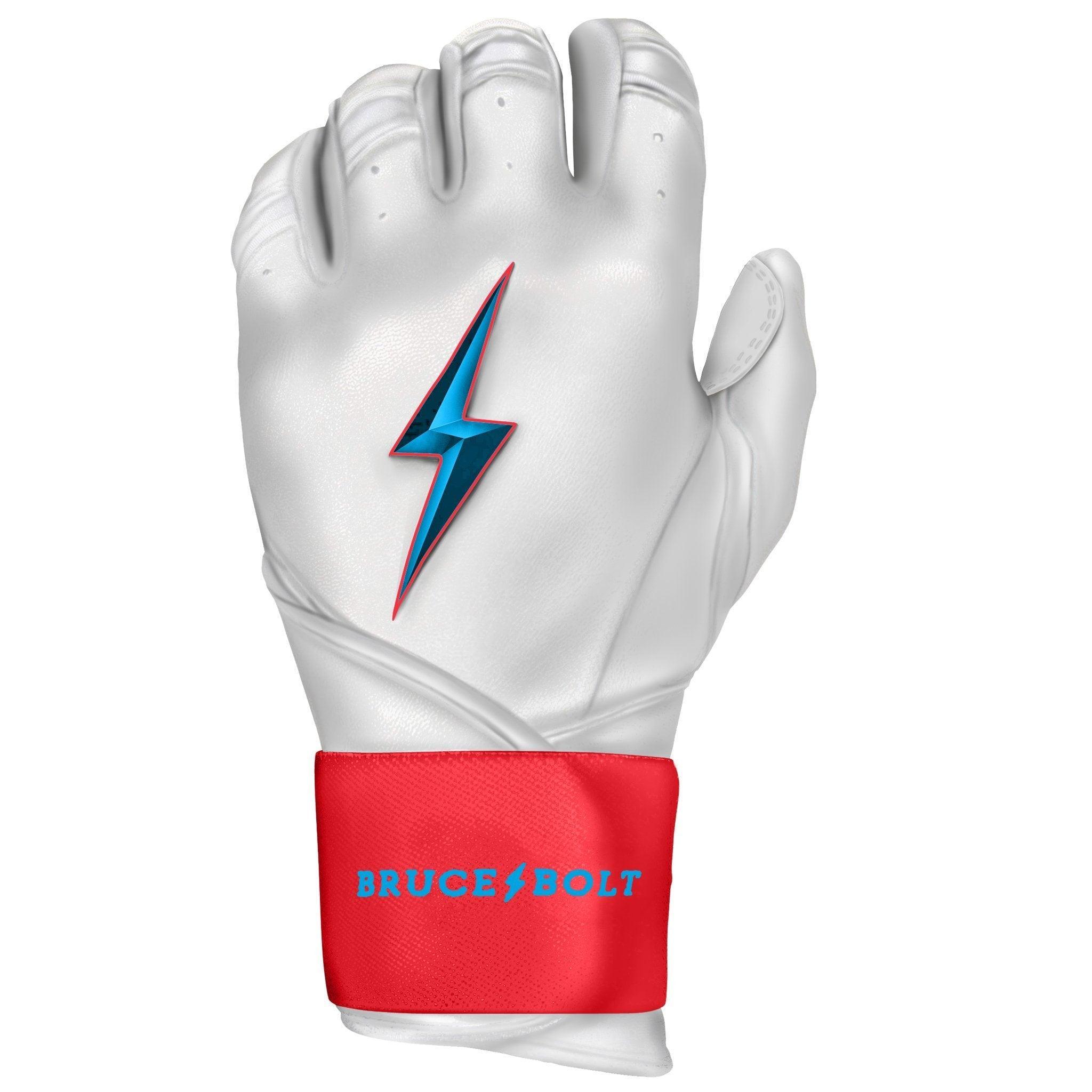 Bruce Bolt PREMIUM PRO BRINSON Series Long Cuff Batting Gloves for Baseball & Softball - White | Durable Grip, Comfort Fit for Training & Games