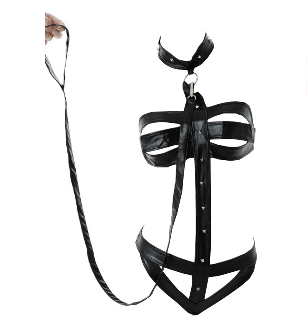 Sexy Leather Punk Lingerie Bodysuit for Women - Halter Bandage Mini One Piece with Leash | Perfect for Bachelorette Parties, Role Play & Romantic Nights