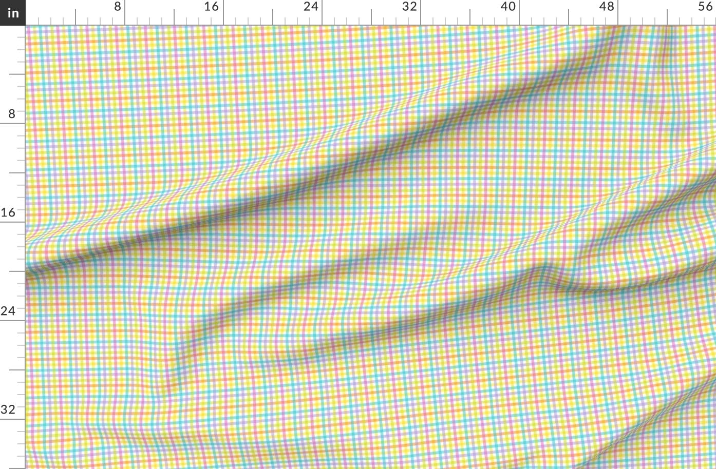 Happy Spring Yellow Bright Gingham Check Plaid Printed Denim Fabric by The Yard - Bottomweight Cotton Material for Apparel, Home Decor & Upholstery - DIY Dresses, Curtains, Tablecloths & Craft Projects