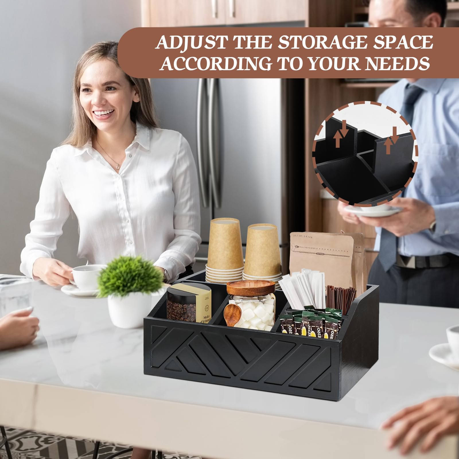 Wooden Coffee Pod Holder & Organizer Set - Coffee Bar Accessories for Keurig K-Cups & Syrups - Black - Perfect for Home Kitchen, Office Breakroom & Coffee Station Decor