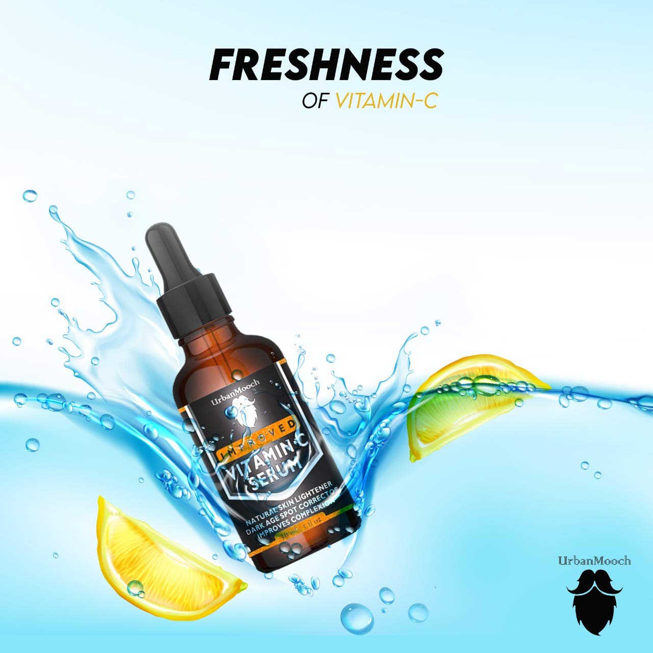 UrbanMooch 10% Vitamin C Face Serum with Niacinamide & Hyaluronic Acid - Brightening Serum for Dark Spots, Pigmentation & Collagen Boost - All Skin Types - 30ml - Perfect for Daily Skincare Routine & Nighttime Use
