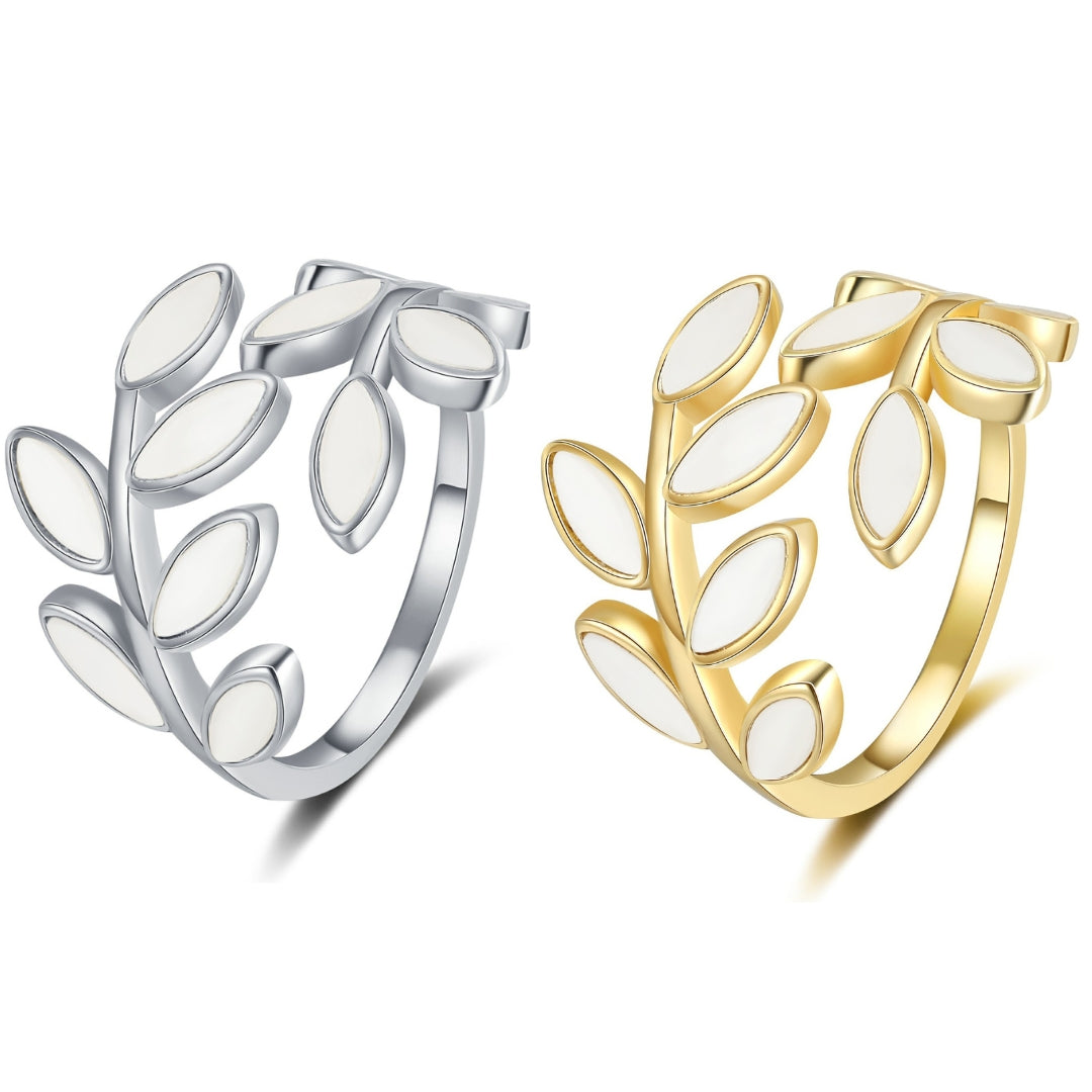 Gold Silver Olive Leaf Vine Ring HR619 - Elegant Handmade Jewelry for Women, Perfect for Weddings, Parties & Everyday Wear