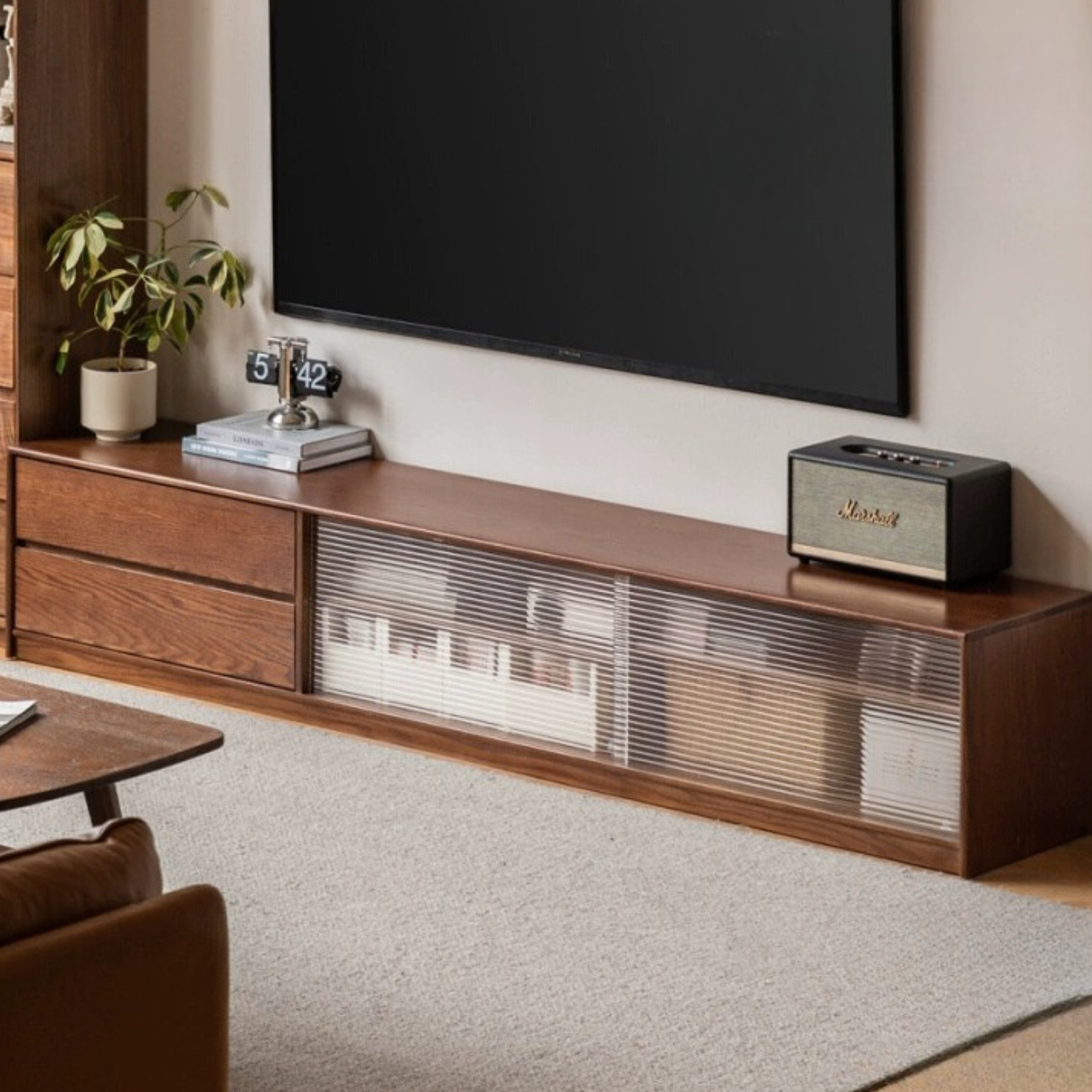 Solid Oak Wood TV Wall Cabinet - Rustic Entertainment Center for Living Room, Bedroom & Home Theater Storage