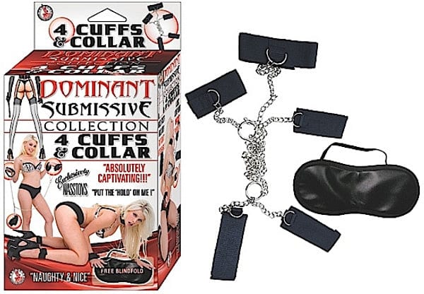 Dominant Submissive 4-Piece Cuff and Collar Set in Black - Perfect for BDSM, Role Play & Couples Bonding