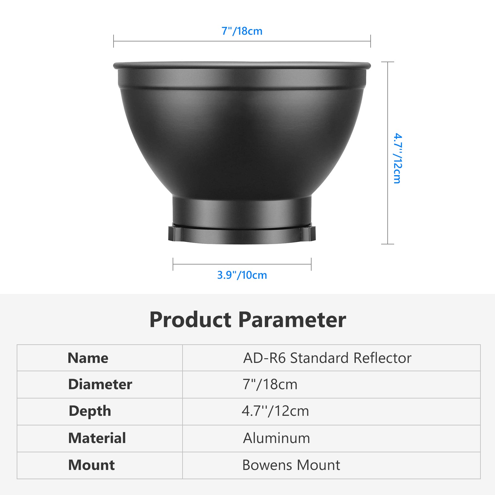 NEEWER 7 Inch/18CM Standard Reflector Diffuser Lamp Shade Dish - Professional Lighting Accessory for Photography Studio, Video Shooting, and Home Decor