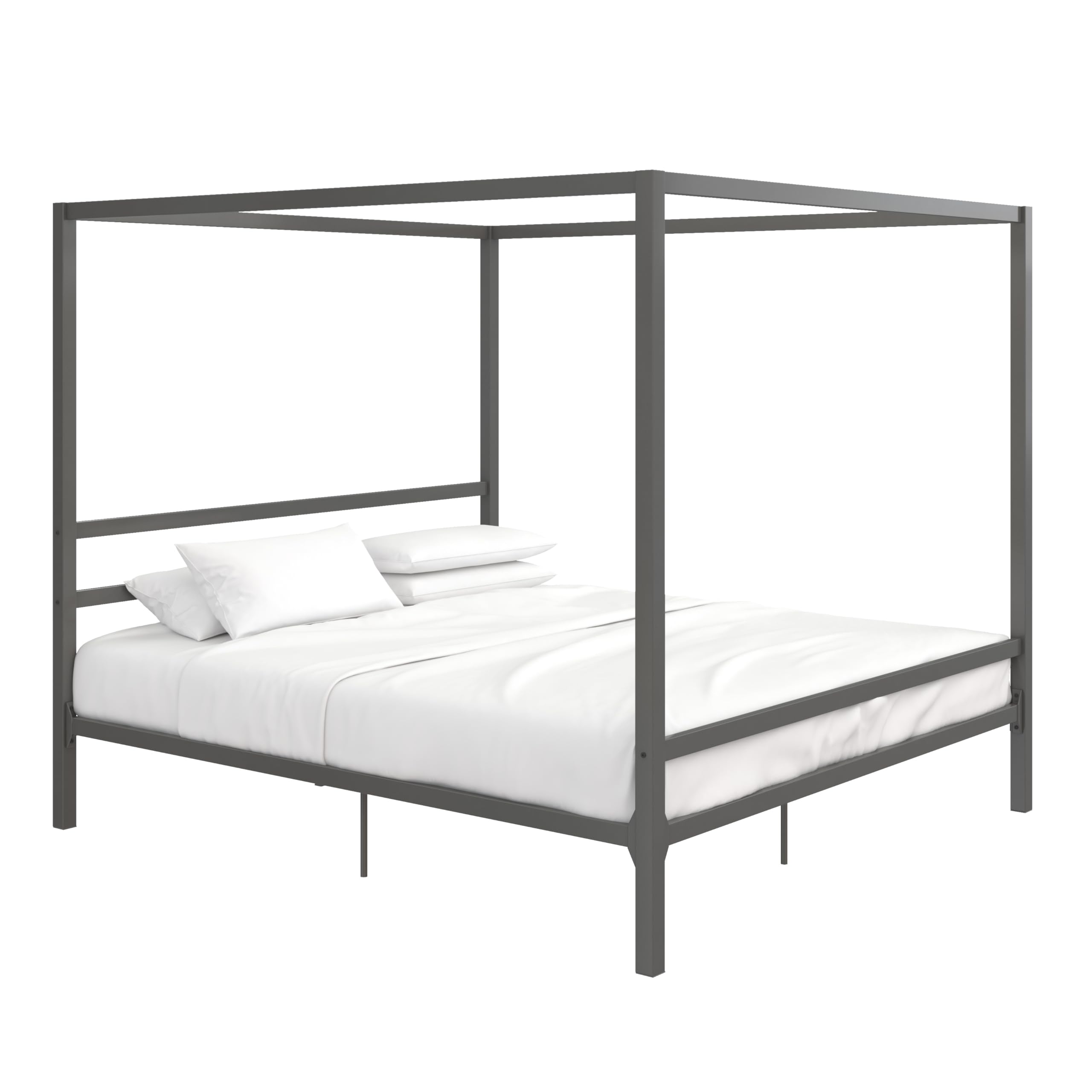 DHP King Metal Canopy Bed Frame - Modern Platform Bed with Built-In Headboard, Sturdy Steel Frame, No Box Spring Needed in Gunmetal Gray - Perfect for Master Bedroom, Guest Room & Modern Home Decor