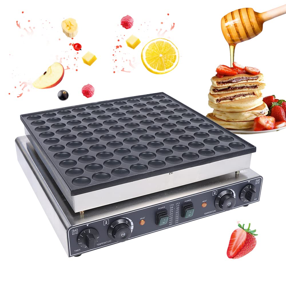 Mini Pancake Maker - 110V Nonstick Dutch Poffertjes Machine for 1.8 Inch Mini Waffles (100 Pcs Included) - Perfect for Breakfast, Brunch, Kids Snacks & Party Desserts