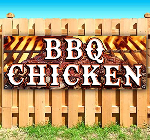 13 oz Heavy-Duty Vinyl BBQ Chicken Banner with Metal Grommets - Single-Sided Non-Fabric Sign for Outdoor Grilling, Backyard Parties & Restaurant Decor