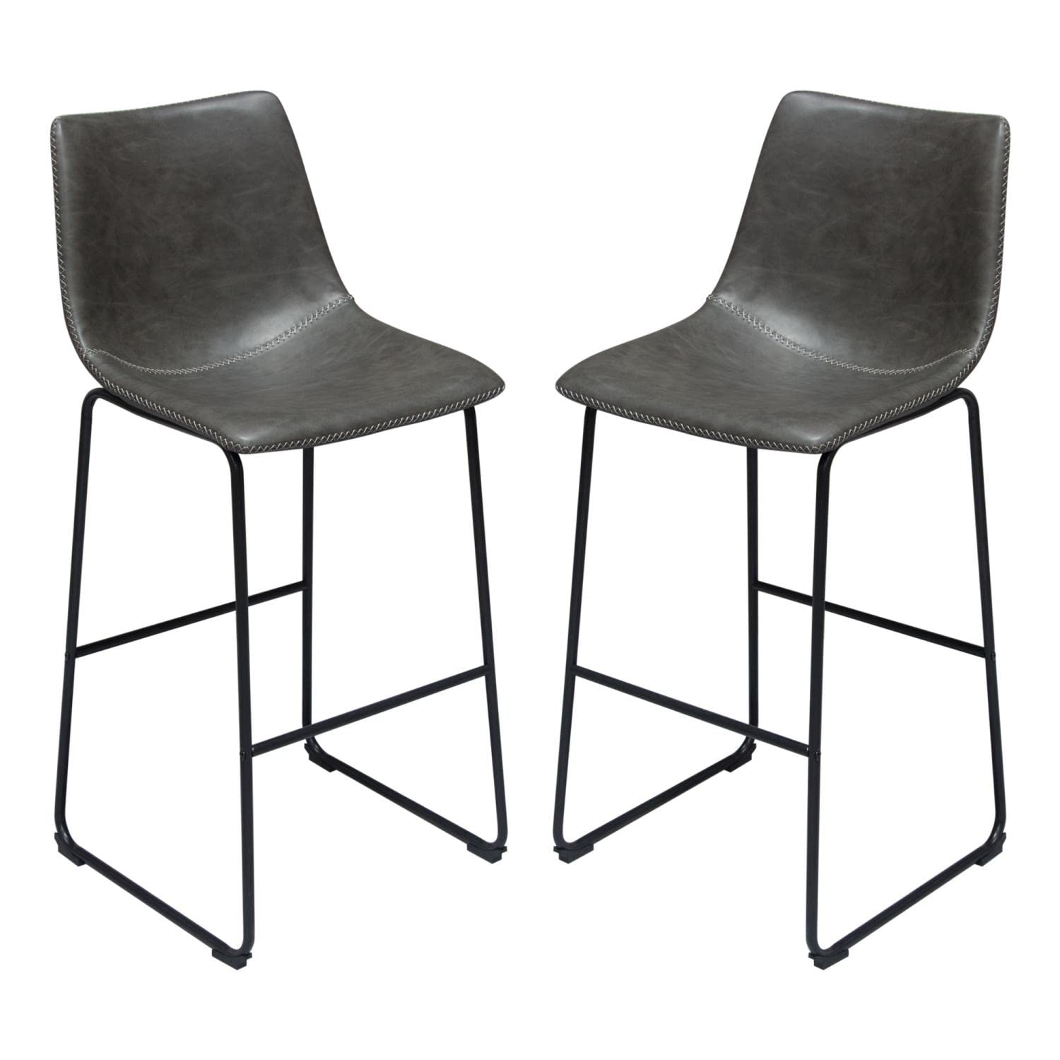 Premium Weathered Gray Diamond Bar Stools Set of 2 - Rustic Industrial Counter Height Stools for Kitchen Island, Bar & Dining Room - Heavy Duty Metal Frame & Comfortable Upholstered Seat