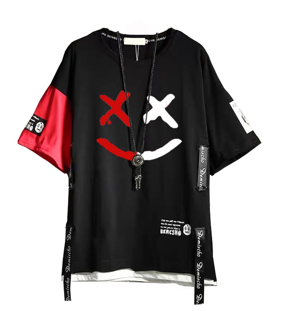 DUDHUH Men's Techwear T-Shirt - Japanese Streetwear Hip Hop Short Sleeve Shirt for Men - Casual Wear, Gym, Street Fashion & Urban Lifestyle