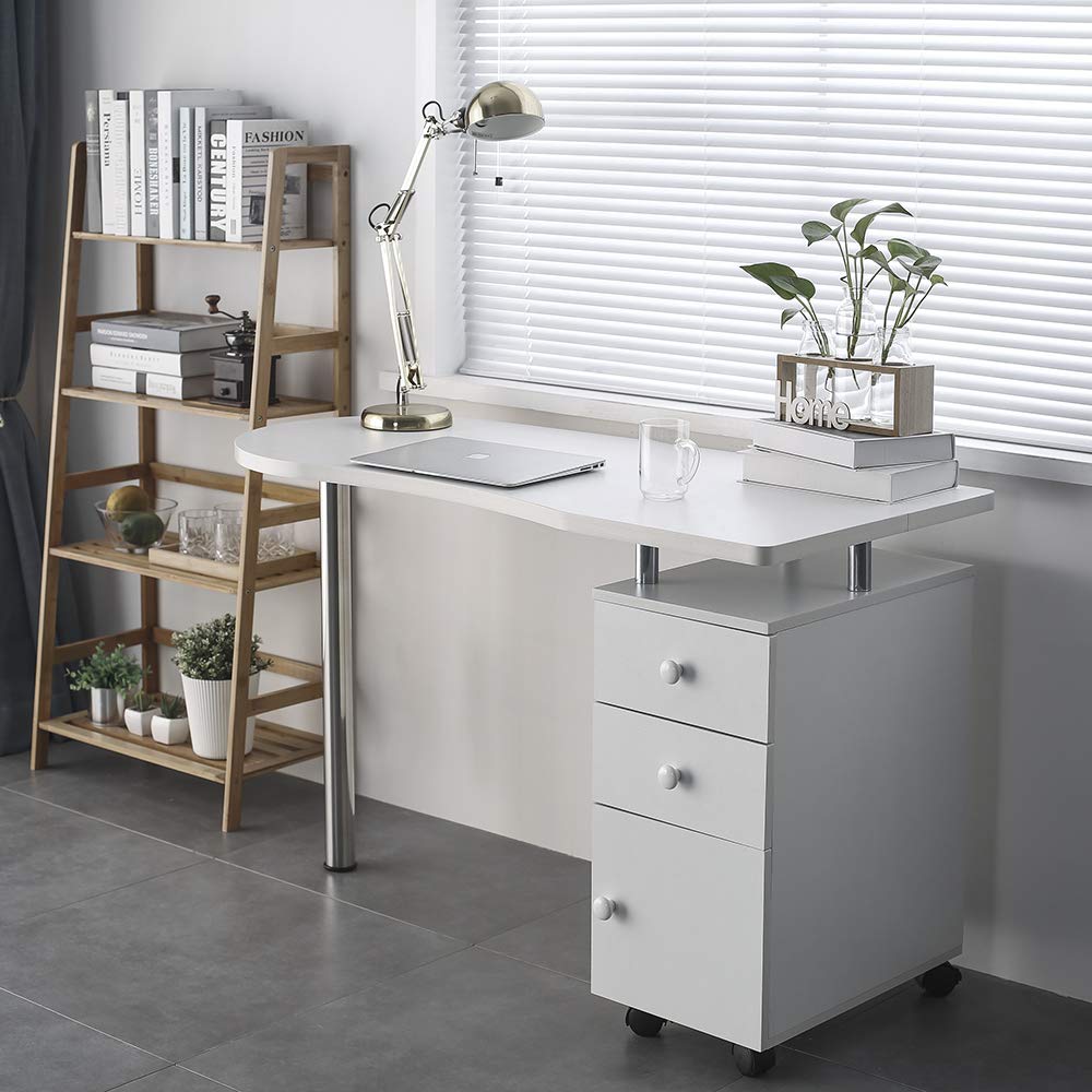 Professional Manicure Nail Spa Desk Workstation with 2 Drawers & Storage Cabinet, Rolling Wheels - White | Perfect for Nail Salons, Home Beauty Stations & Mobile Nail Technicians