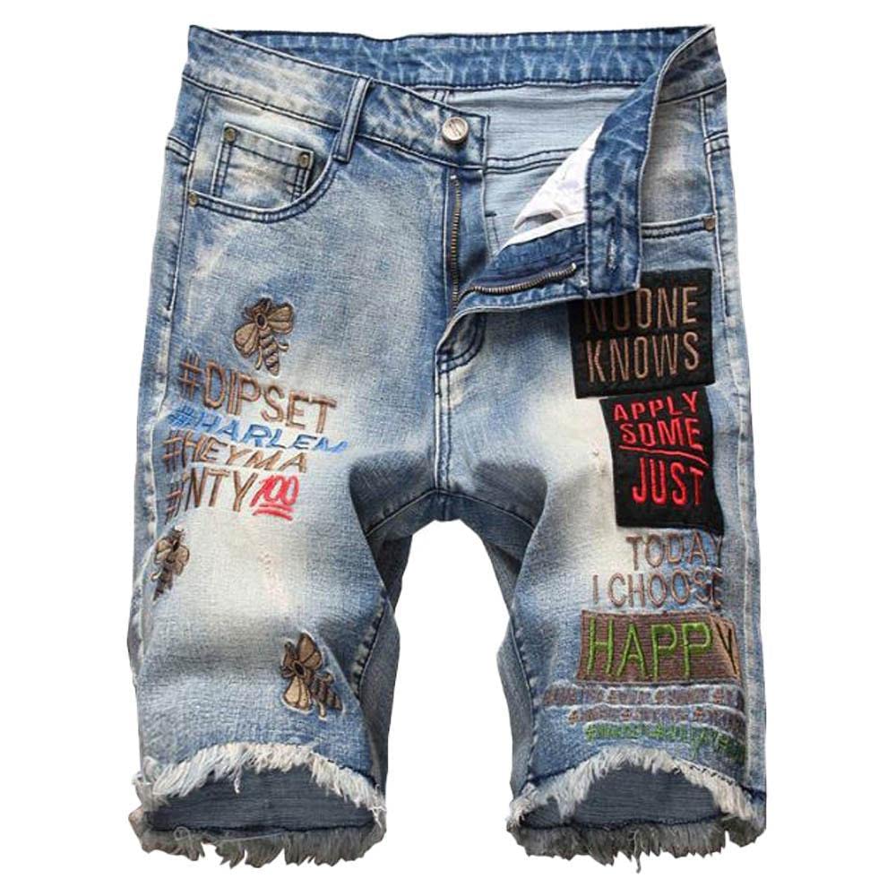 Sokotoo Men's Embroidered Denim Shorts - Comfortable & Stylish for Summer Outfits, Casual Wear, and Beach Vacations